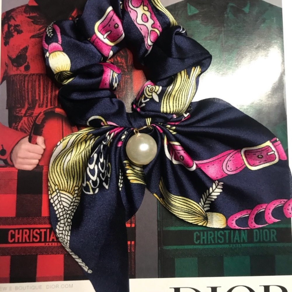 Silk Hair Bands Bowknot Dark Blue - Picture 2 of 4